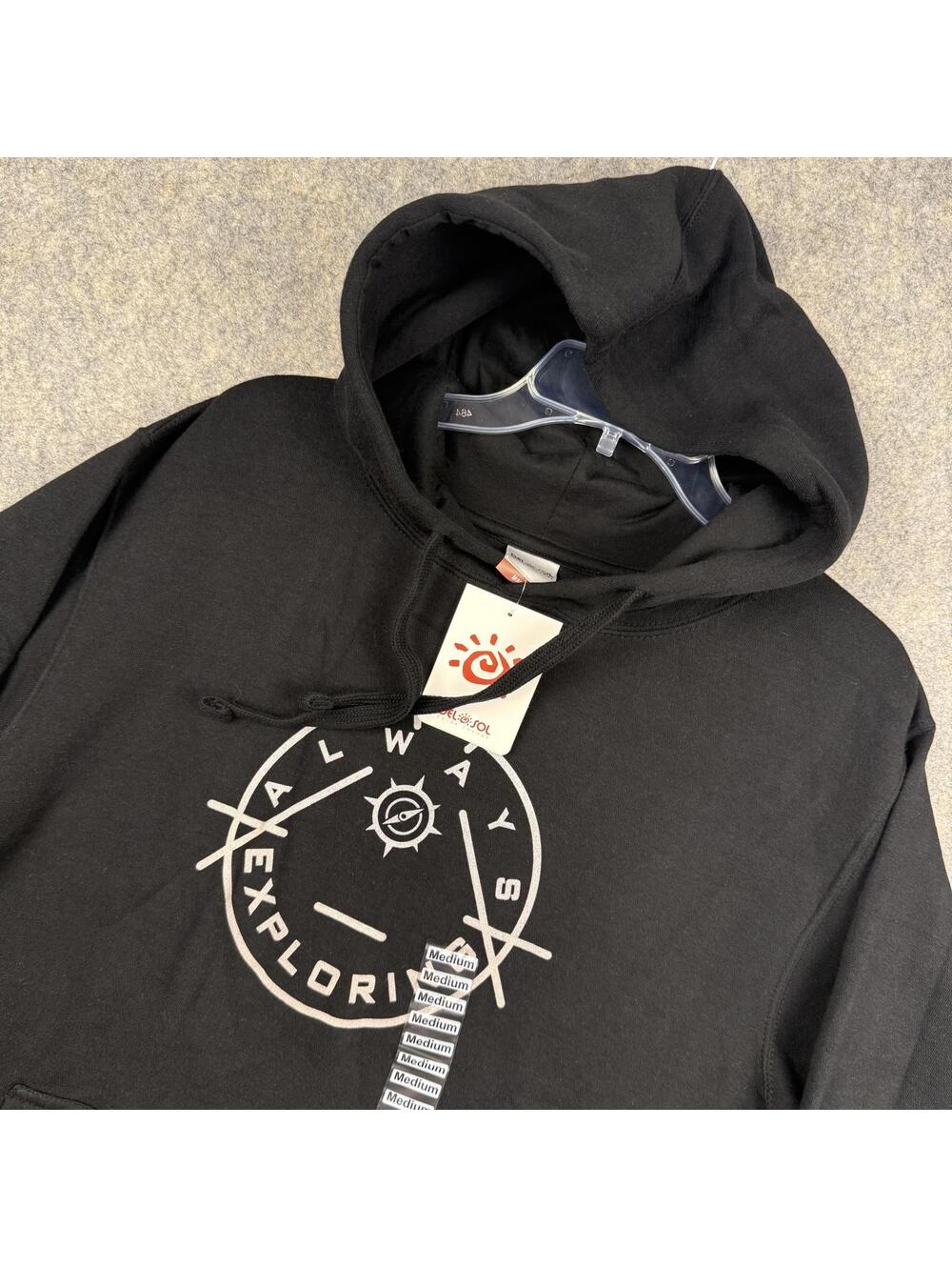 Del Sol Always Exploring Hoodie Men Black Light Gray Size Medium NWT 028